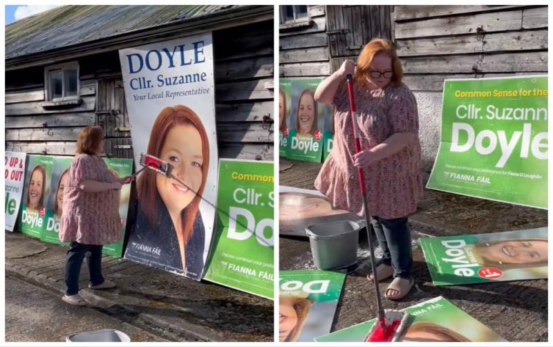 WATCH: Kildare council candidate 'cleaning old posters rather than printing new ones'