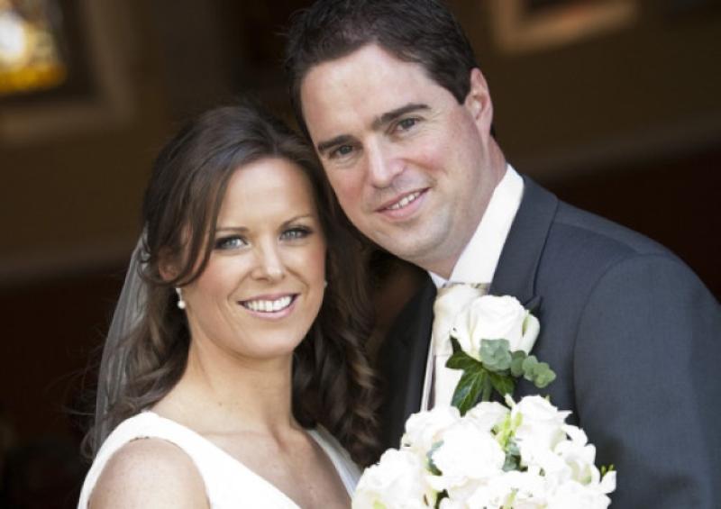 Newlyweds Brianne Leavy from Blackrath and Fine Gael TD Martin Heydon from Heathfarm, Athy, at Crookstown Church. Photo: Michael Donnelly