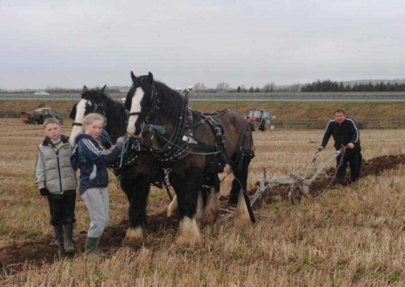 Kildare Ploughing Association Championships at Kilgowan. Pictured are Eoin, Tara, Philip Jacob, from Caragh.   Photo. Jimmy Fullam.
