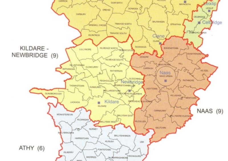The Ordnance Survey  generated map of the new Kildare local area constituences.