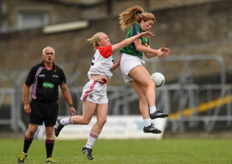 Roisin Byrne of Kildare in action against Neamh Woods of Tyrone in the TG4 All-Ireland Ladies Football Senior Championship, Round 1 in P�irc T�ilteann, Navan.