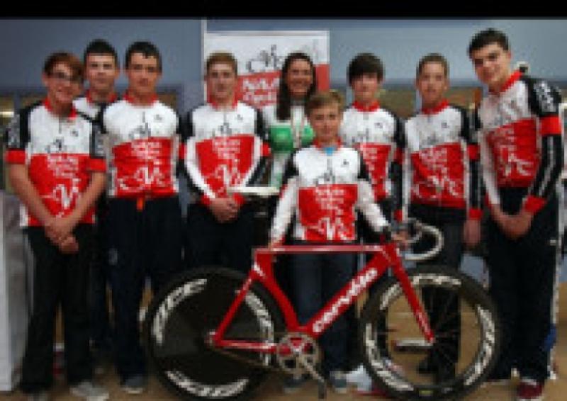 Multiple Irish champion and World Championship bronze medalist Caroline Ryan with younger members of Naas Cycling Club.