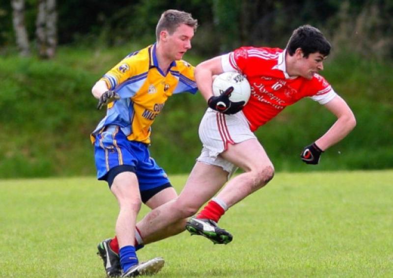A Ballinaglera tries to escape from a Glencar/Manor defender during last Sunday's GWP Intermediate Championship clash. Photo by James Molloy