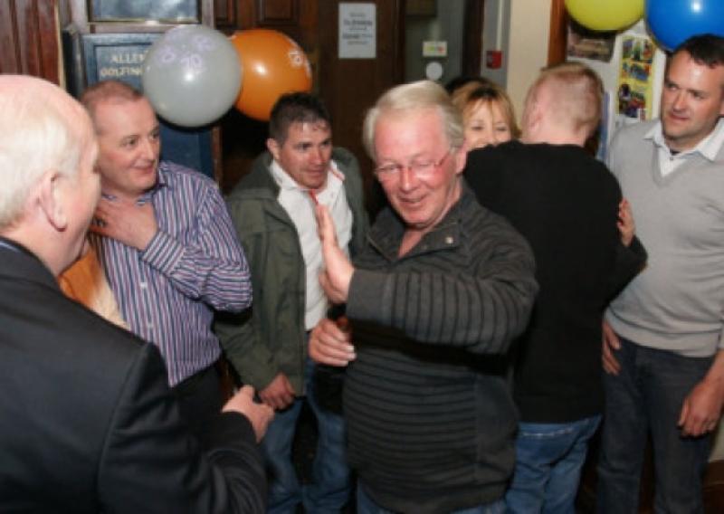 Michael 'Flash' Judge (centre) arriving at a surprise birthday party for himself in Glennons, Allenwood. Photos: Dessie Boland.