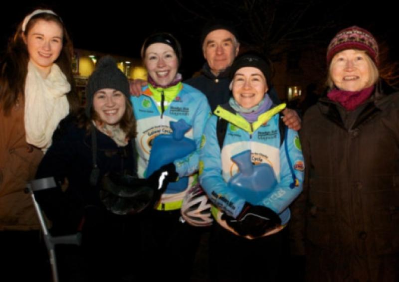 The hot water bottles tell the story: Holton family from Donadea, Maeve, Eilish, Therese and Claire who took part in the 'Galway Cycle, with dad Liam and mum Mary.