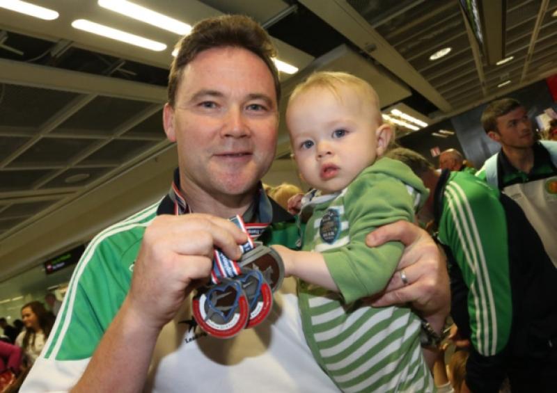 Kilcullen man James Nolan and his son Andrew at Dublin airport yesterday morning.