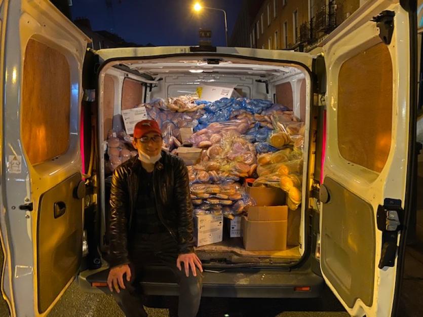 Jay Bobinac, night time manager at the Lighthouse with the goods donated from McDonald's in Dublin 