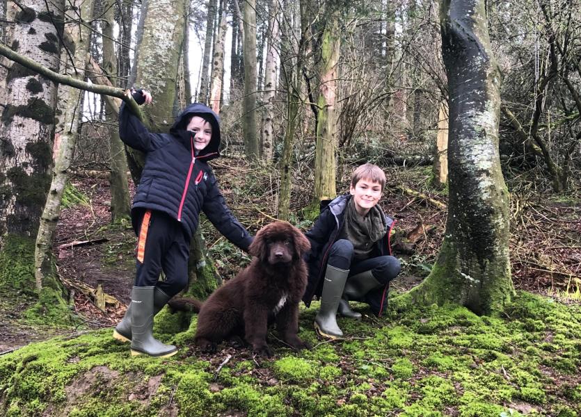 Peter and Nathan Skelton of Eadestown walk the dogs first thing every morning, photographed here with Muffin