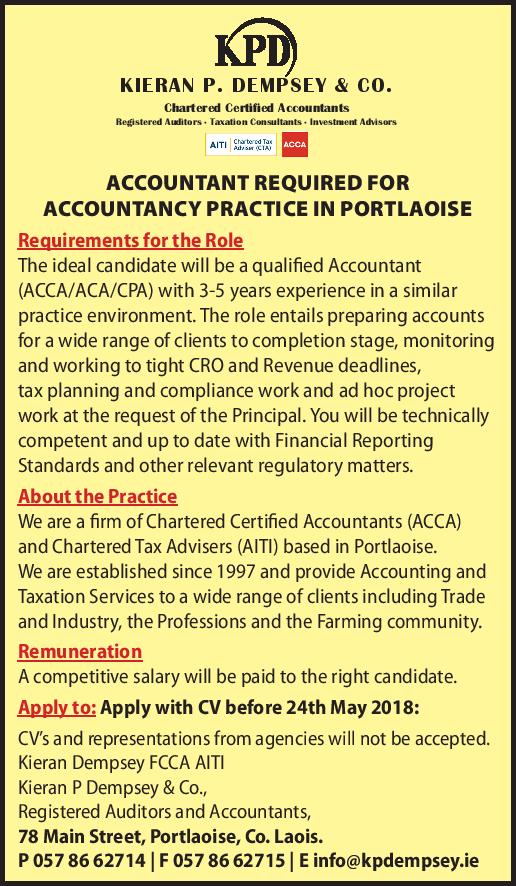 KILDARE JOBS ALERT Accountant needed for busy practice Kildare Live