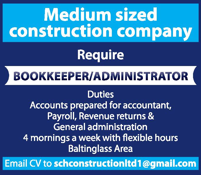 KILDARE JOBS ALERT Exciting bookkeeping opportunity with construction
